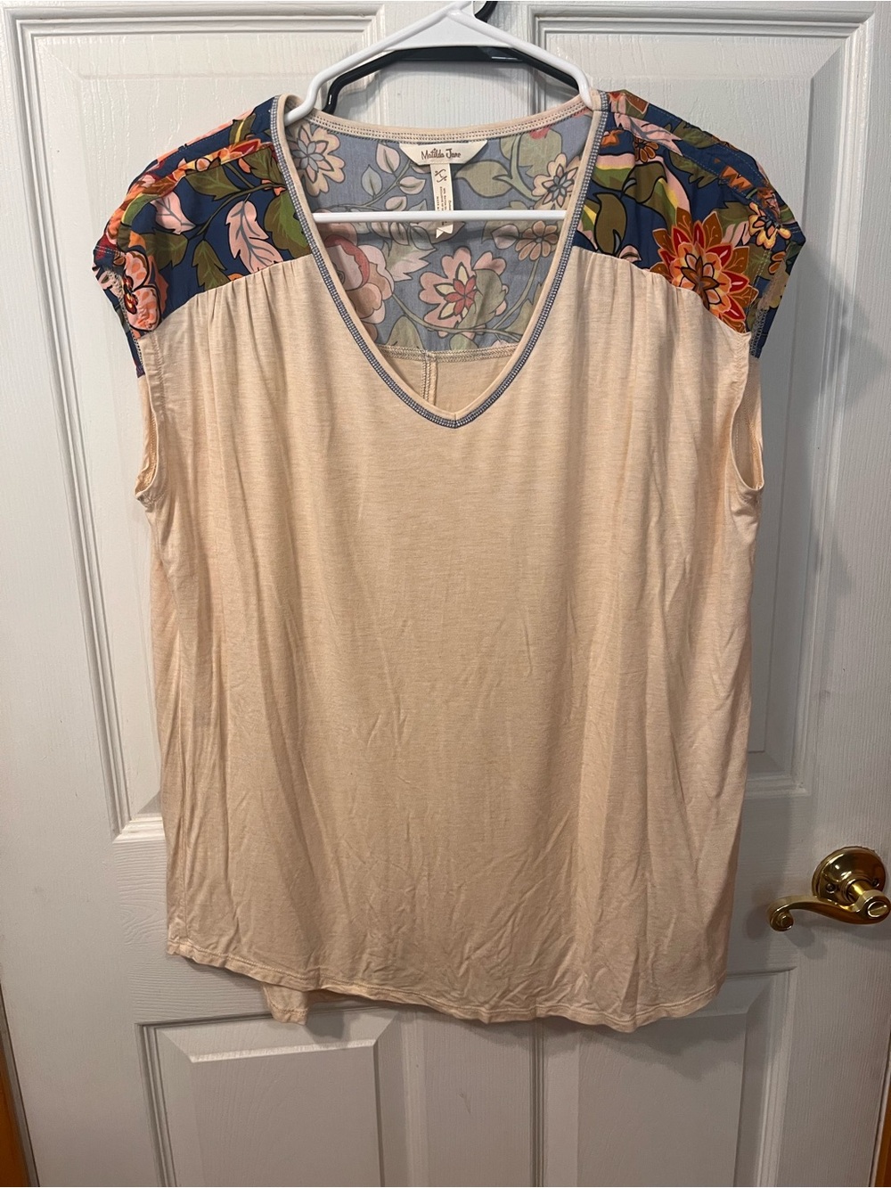 Matilda Jane Cream Tank Top with Floral Navy Shoulder Yoke